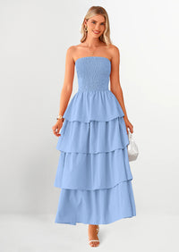 PRETTYGARDEN Maxi Dresses for Women Off Shoulder Smocked Tiered Ruffle Long Flowy Wedding Guest Dress