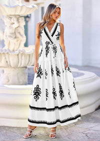 PRETTYGARDEN Womens Floral Maxi Dress Sleeveless Vneck Belt Ruffle Long Dresses Boho Summer Beach Vacation Clothes