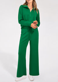 PRETTYGARDEN Women's 2 Piece Outfits Casual Lapel Half Zip Sweatshirts And Wide Leg Pants Tracksuit Sets