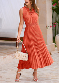 PRETTYGARDEN Women's Midi Summer Dresses Casual V Neck Swiss Dot Ruffle Sleeveless A Line Beach Sun Dress