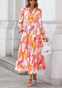 PRETTYGARDEN Women's Floral Maxi Dress Spring Long Sleeve V Neck Casual A Line Long Flowy Boho Party Dresses