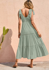 PRETTYGARDEN Women's Cross Neck Spring Sleeveless Tiered Maxi Dress Beach Tie Strap Smocked Long Dresses Pleated Sundress
