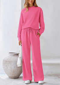 PRETTYGARDEN 2 Piece Long Sleeve Pullover Tops and Wide Leg Pants Knitted Lounge Sets PRETTYGARDEN