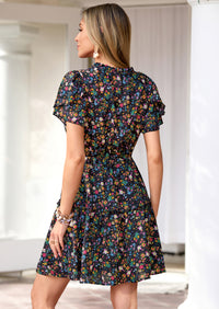 PRETTYGARDEN Womens Summer Floral Mini Dress Trendy Ruffle Short Sleeve V Neck Flowy A Line Short Beach Dresses