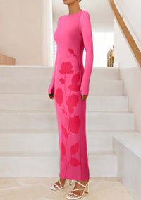 PRETTYGARDEN Bodycon Maxi Dress Fall Floral Long Sleeve Sexy Mesh Cocktail Wedding Guest Long Dresses