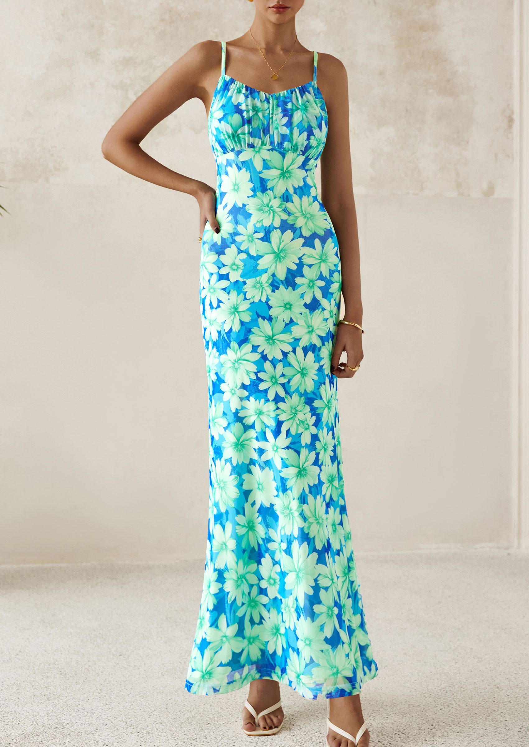 PRETTYGARDEN Women's Bodycon Maxi Dress Floral Sundress Sleeveless Spaghetti Strap Cocktail Party Dress