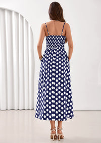 PRETTYGARDEN Womens Summer Dresses Spring Sleeveless Spaghetti Straps Casual Midi Dress Polka Dot Smocked Beach Sundress PRETTYGARDEN