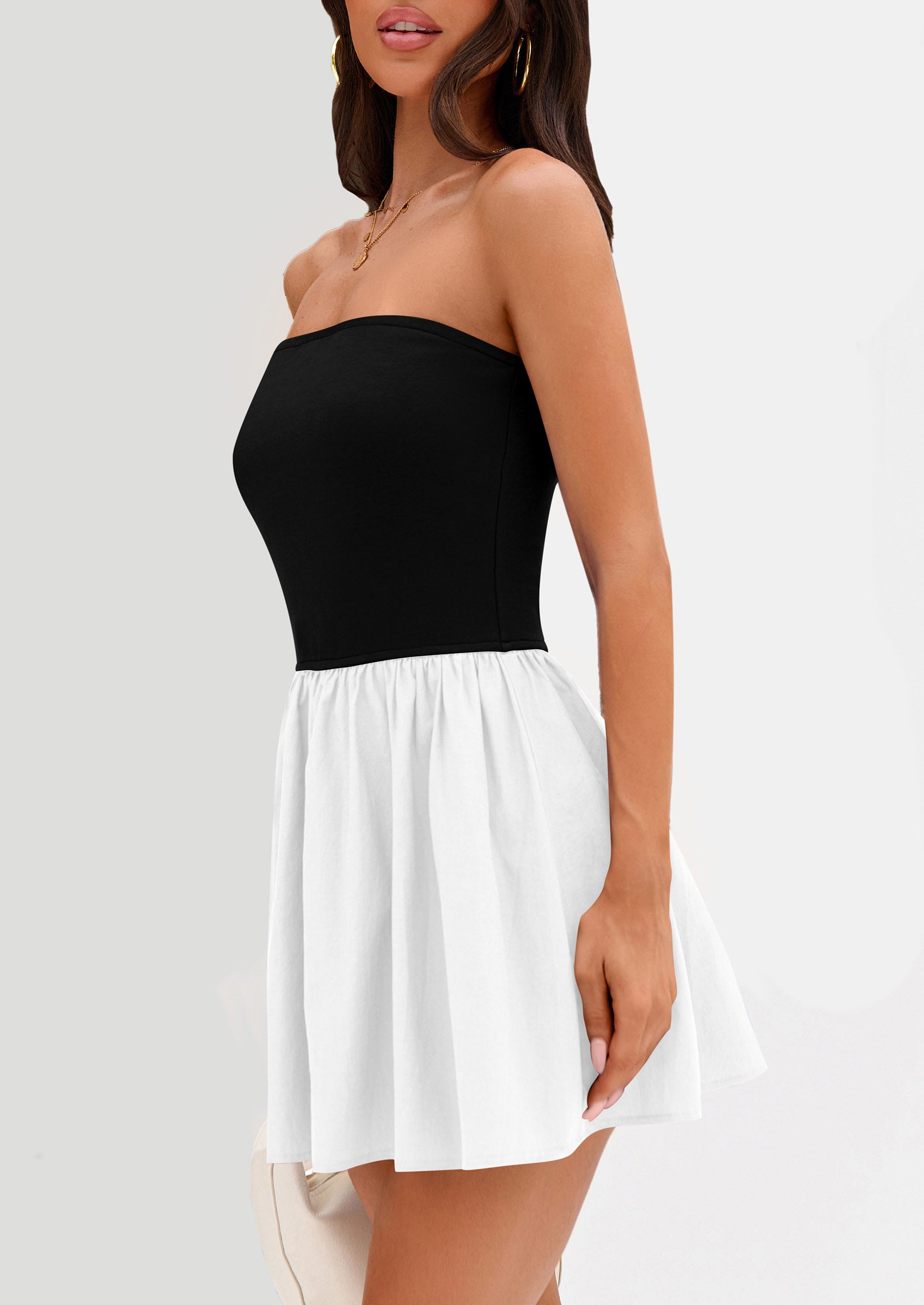 Strapless Casual Tube Top Ruffle A Line Patchwork Mini Dresses Mini Party Dresses