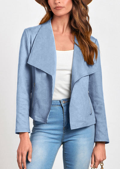 PRETTYGARDEN Women's Faux Suede Jackets Fashion Fall Clothes Long Sleeve Open Front Cropped Coat Outwear