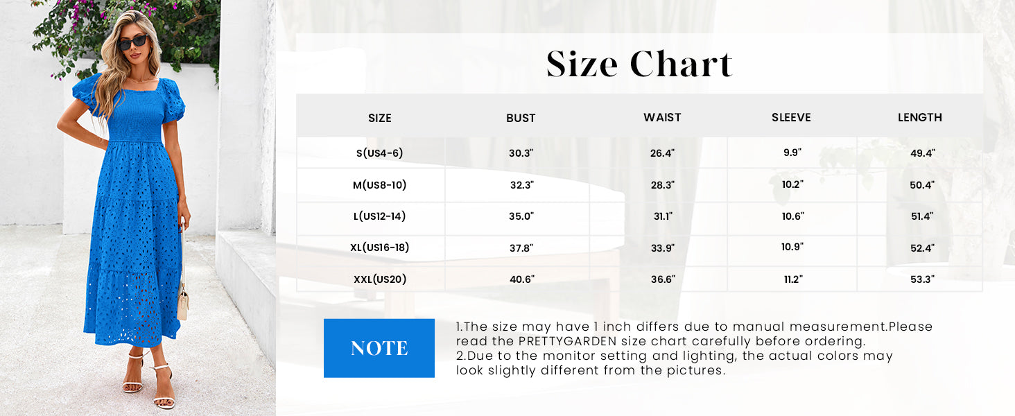 PRETTYGARDEN Dresses for Women Eyelet Square Neck Puff Sleeve Smocked Wedding Guest Maxi Dress with Pockets