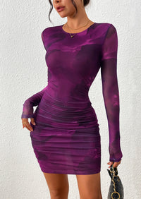 PRETTYGARDEN Women's Mini Dress Fall Trendy Tie Dye Print Long Sleeve Club Party Homecoming Casual Bodycon Dresses