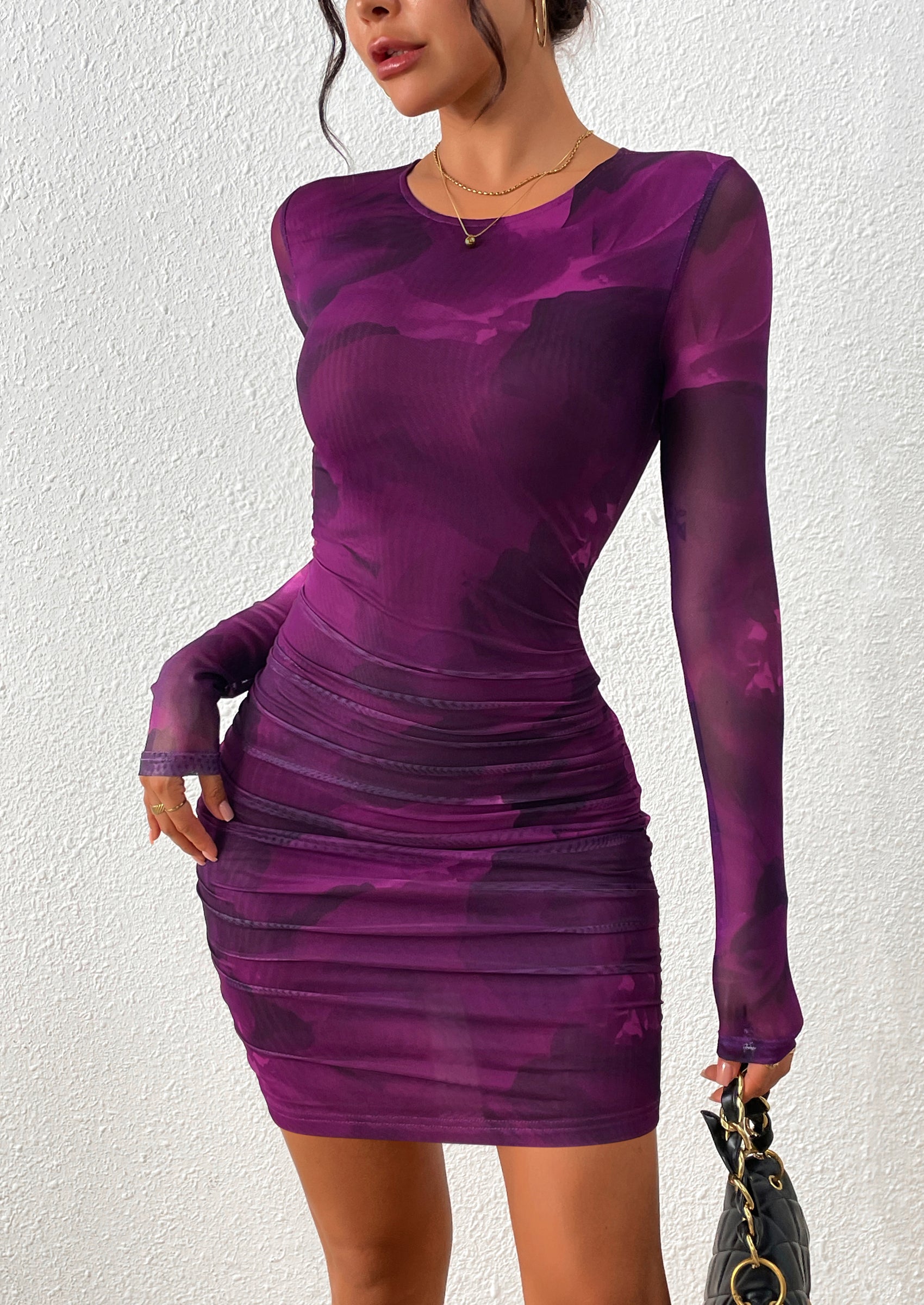 PRETTYGARDEN Women's Mini Dress Fall Trendy Tie Dye Print Long Sleeve Club Party Homecoming Casual Bodycon Dresses