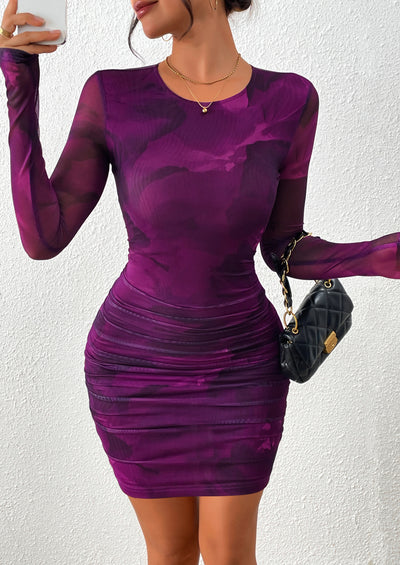 PRETTYGARDEN Women's Mini Dress Fall Trendy Tie Dye Print Long Sleeve Club Party Homecoming Casual Bodycon Dresses