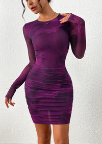 PRETTYGARDEN Women's Mini Dress Fall Trendy Tie Dye Print Long Sleeve Club Party Homecoming Casual Bodycon Dresses