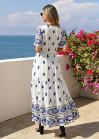 PRETTYGARDEN Womens Summer Boho Maxi Dress Trendy Short Sleeve V Neck Flowy Beach Floral Dresses with Pockets PRETTYGARDEN