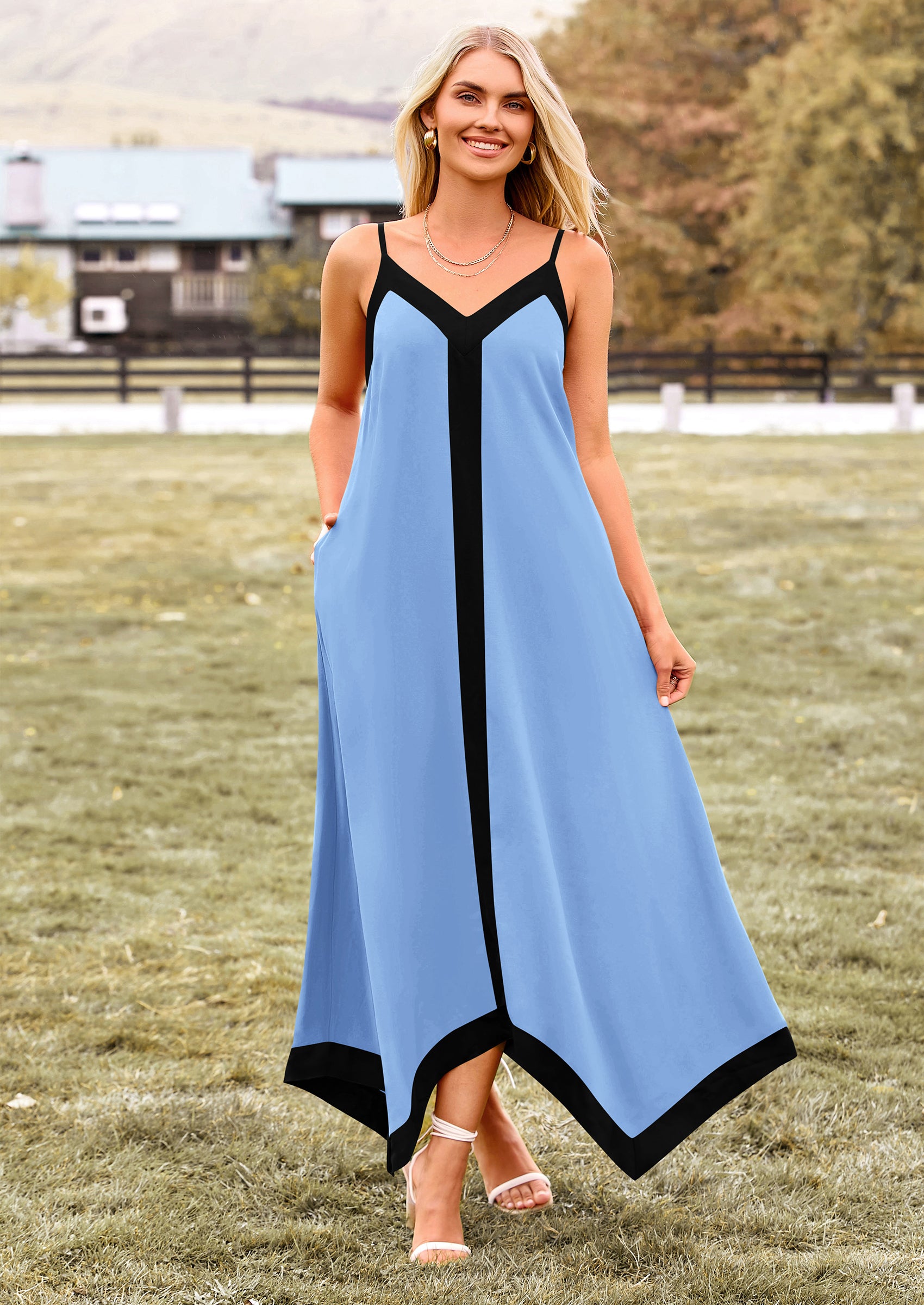 PRETTYGARDEN Women's Flowy Maxi Dress Summer Sleeveless V Neck Spaghetti Strap Elegant Wedding Party Dresses