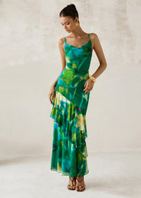 PRETTYGARDEN Maxi Dresses for Women Floral Beach Sundress Spaghetti Strap Tiered Wedding Guest Long Dress