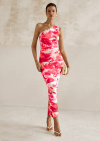 PRETTYGARDEN Women's One Shoulder Bodycon Dresses Ruched Floral Beach Cocktail Wedding Guest Dress