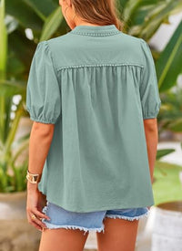 PRETTYGARDEN Women's Summer Tops Button Down Shirts Short Lantern Sleeve V Neck Cotton Cute Dressy Casual Blouses