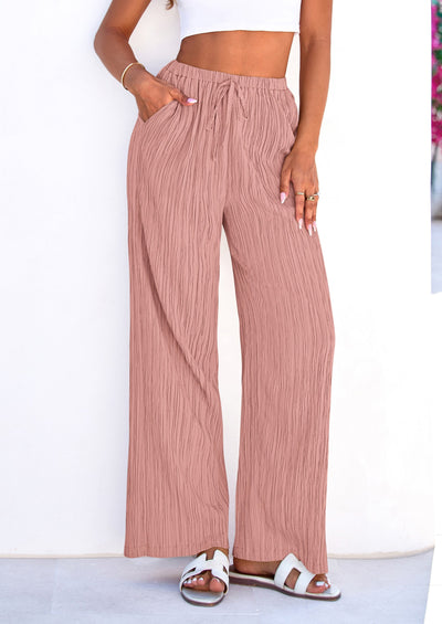 PRETTYGARDEN Womens Palazzo Pants Summer Fashion High Waisted Wide Leg Drawstring Flowy Beach Trousers with Pockets PRETTYGARDEN