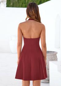 PRETTYGARDEN Cocktail Dresses for Women Short Summer Elegant Halter V Neck Sleeveless A Line Spring Mini Party Dress PRETTYGARDEN