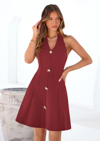 PRETTYGARDEN Cocktail Dresses for Women Short Summer Elegant Halter V Neck Sleeveless A Line Spring Mini Party Dress PRETTYGARDEN