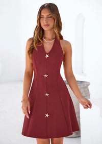 PRETTYGARDEN Cocktail Dresses for Women Short Summer Elegant Halter V Neck Sleeveless A Line Spring Mini Party Dress PRETTYGARDEN