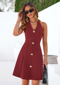 PRETTYGARDEN Cocktail Dresses for Women Short Summer Elegant Halter V Neck Sleeveless A Line Spring Mini Party Dress PRETTYGARDEN