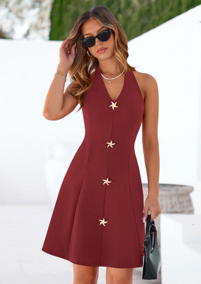 PRETTYGARDEN Cocktail Dresses for Women Short Summer Elegant Halter V Neck Sleeveless A Line Spring Mini Party Dress PRETTYGARDEN