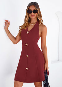 PRETTYGARDEN Cocktail Dresses for Women Short Summer Elegant Halter V Neck Sleeveless A Line Spring Mini Party Dress PRETTYGARDEN