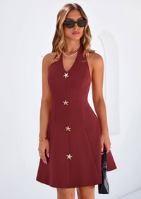 PRETTYGARDEN Cocktail Dresses for Women Short Summer Elegant Halter V Neck Sleeveless A Line Spring Mini Party Dress PRETTYGARDEN