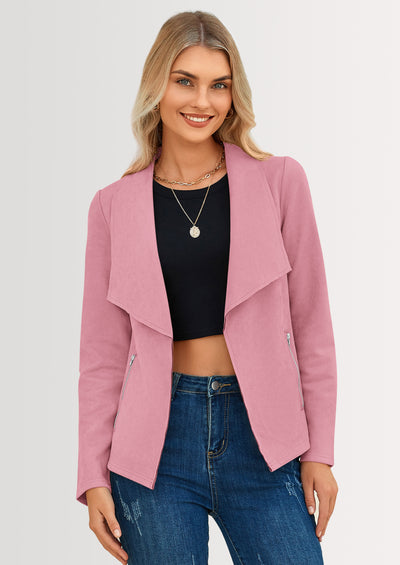 PRETTYGARDEN Women's Faux Suede Jackets Fashion Fall Clothes Long Sleeve Open Front Cropped Coat Outwear