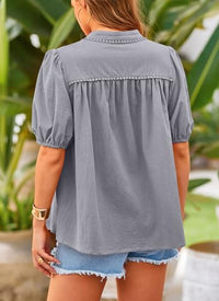 PRETTYGARDEN Women's Summer Tops Button Down Shirts Short Lantern Sleeve V Neck Cotton Cute Dressy Casual Blouses