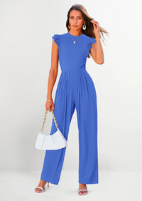 PRETTYGARDEN Casual Ruffle Cap Sleeves Romper Crew Neck Rib Knit One Piece Outfits