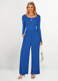 PRETTYGARDEN Fashion Jumpsuits Dressy Casual Long Sleeve Wide Leg Ribbed Knit Rompers
