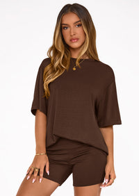 PRETTYGARDEN Women's Two Piece Matching Lounge Sets Summer Casual Tops Short Sleeve Shirts Shorts Travel Airport Outfits PRETTYGARDEN