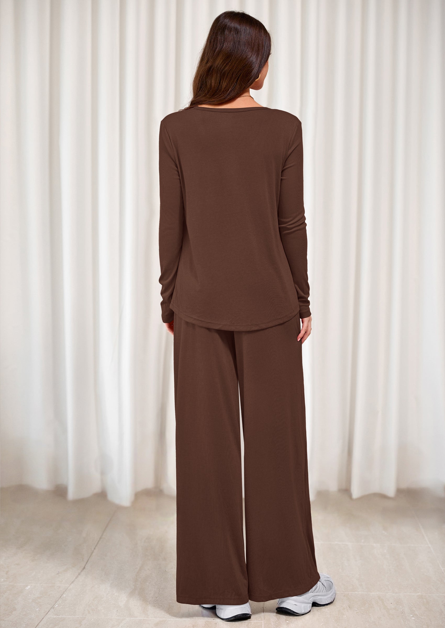 PRETTYGARDEN Women's 2 Piece Fall Sets  Casual Long Sleeve Shirts Wide Leg Pants Lounge Travel Outfits Fashion Clothing