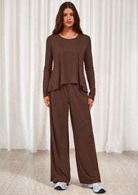 PRETTYGARDEN Women's 2 Piece Fall Sets  Casual Long Sleeve Shirts Wide Leg Pants Lounge Travel Outfits Fashion Clothing