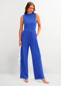 PRETTYGARDEN Womens Summer Jumpsuits Dressy Casual One Piece Outfits Sleeveless Mock Neck Wide Leg Pants Rompers with Pockets