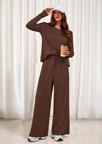 PRETTYGARDEN Women's 2 Piece Fall Sets  Casual Long Sleeve Shirts Wide Leg Pants Lounge Travel Outfits Fashion Clothing