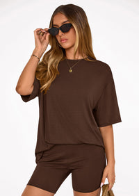 PRETTYGARDEN Women's Two Piece Matching Lounge Sets Summer Casual Tops Short Sleeve Shirts Shorts Travel Airport Outfits PRETTYGARDEN