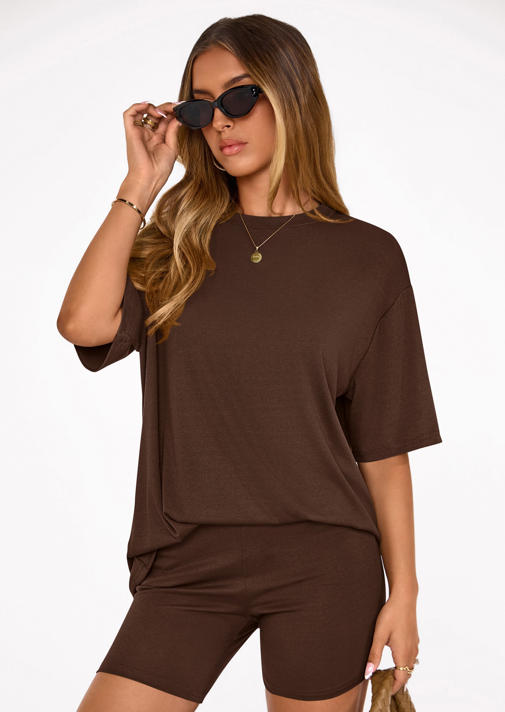 PRETTYGARDEN Women's Two Piece Matching Lounge Sets Summer Casual Tops Short Sleeve Shirts Shorts Travel Airport Outfits PRETTYGARDEN