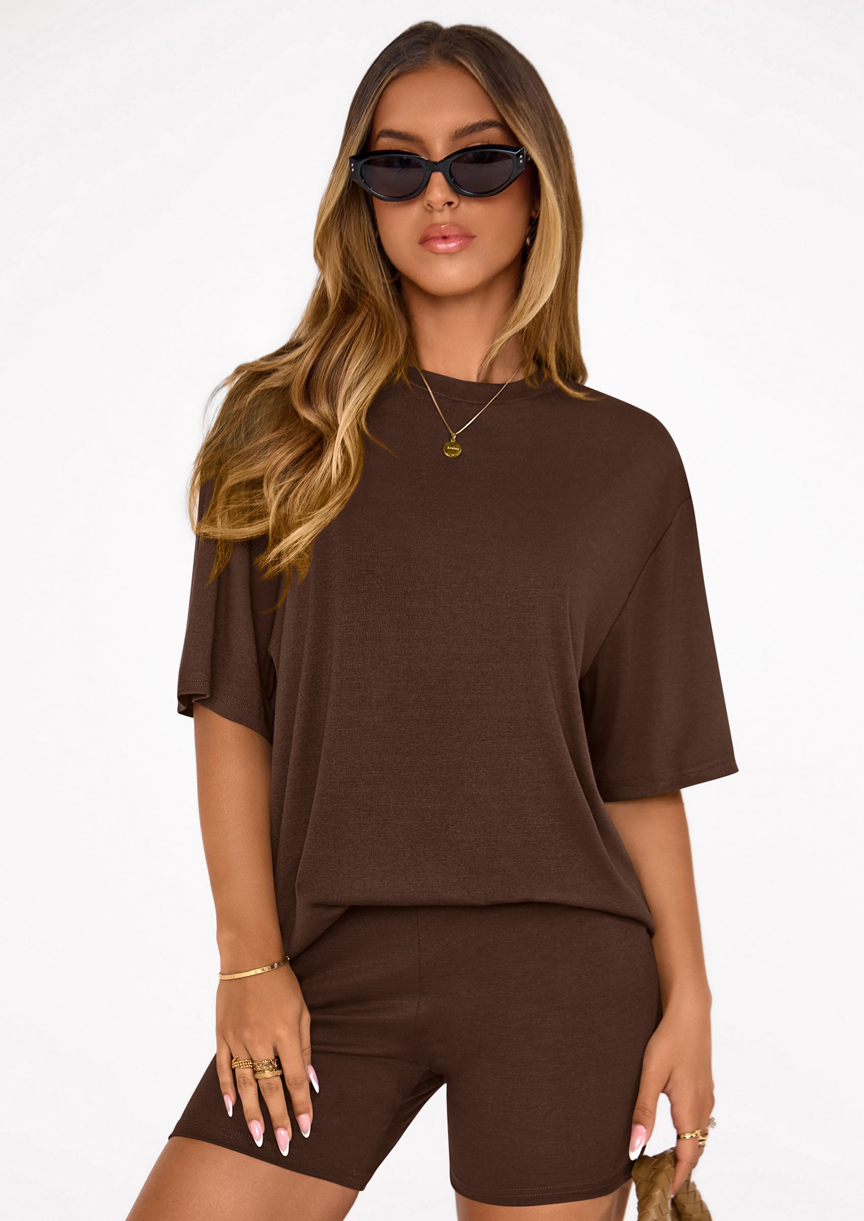 PRETTYGARDEN Women's Two Piece Matching Lounge Sets Summer Casual Tops Short Sleeve Shirts Shorts Travel Airport Outfits PRETTYGARDEN