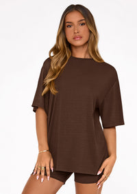 PRETTYGARDEN Women's Two Piece Matching Lounge Sets Summer Casual Tops Short Sleeve Shirts Shorts Travel Airport Outfits PRETTYGARDEN