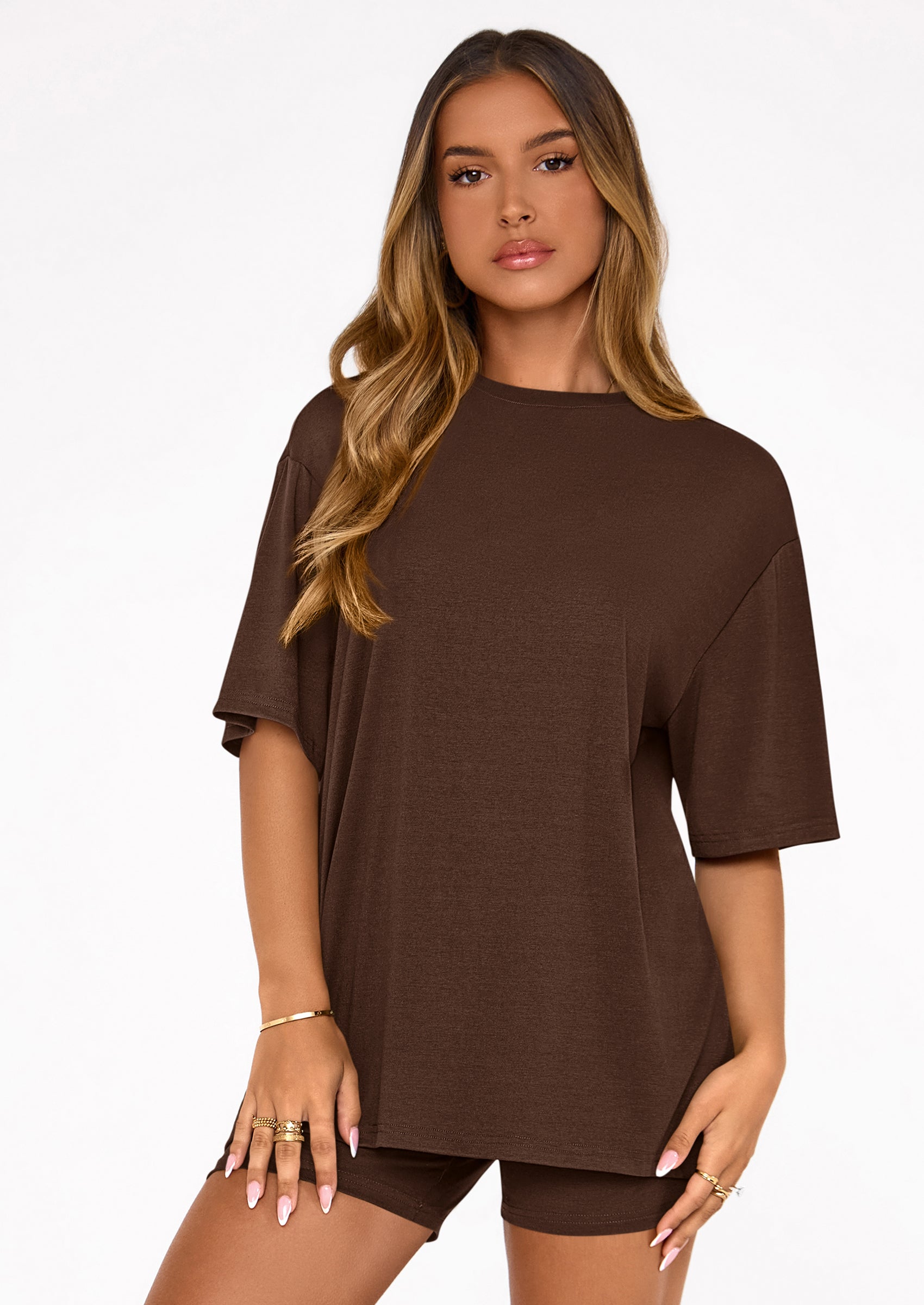 PRETTYGARDEN Women's Two Piece Matching Lounge Sets Summer Casual Tops Short Sleeve Shirts Shorts Travel Airport Outfits PRETTYGARDEN