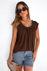 PRETTYGARDEN Womens Tie Front Tank Tops Summer Fashion Cap Sleeve Babydoll Blouses Flowy Shirts Spring Going Out Outfits PRETTYGARDEN