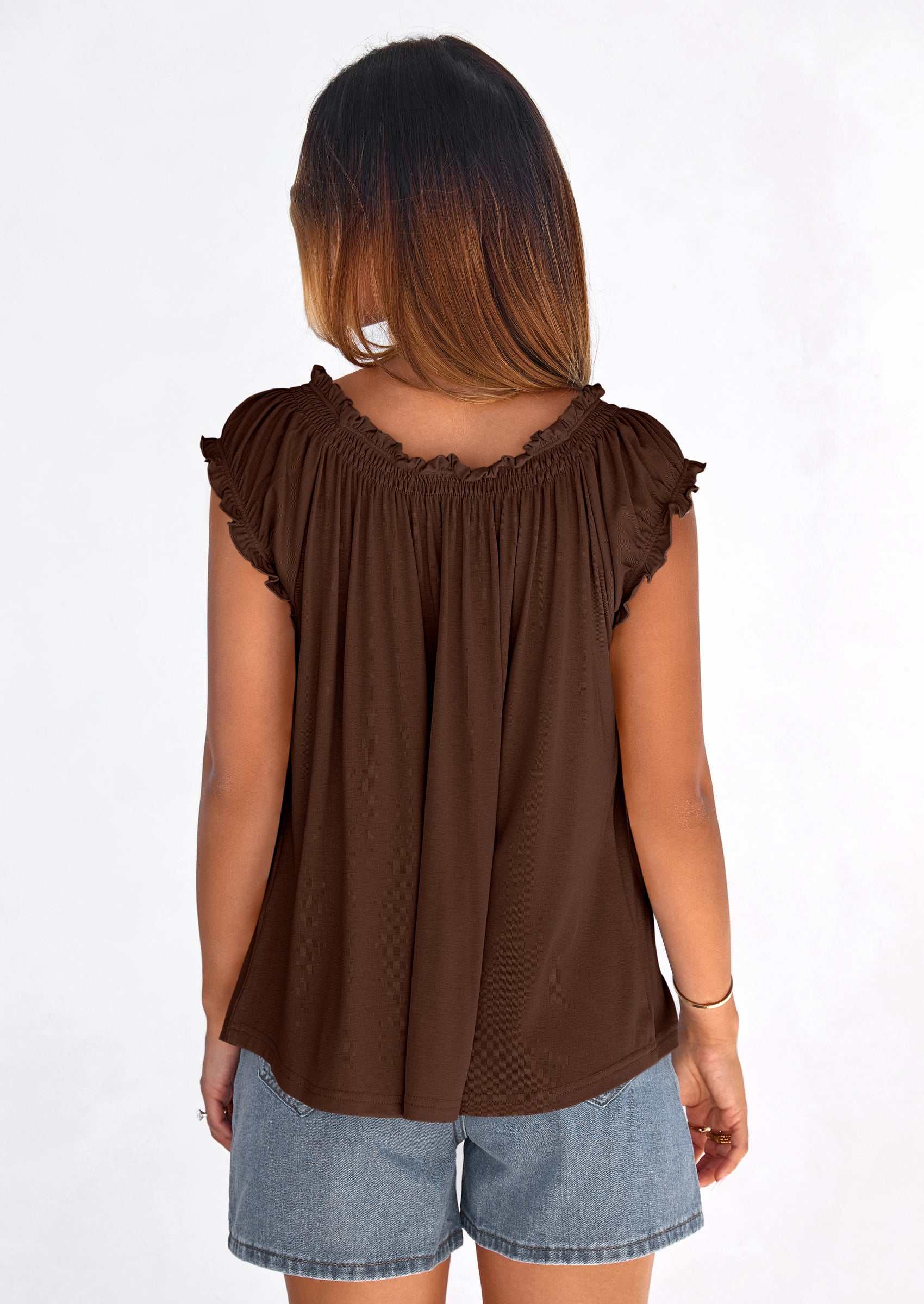 PRETTYGARDEN Womens Tie Front Tank Tops Summer Fashion Cap Sleeve Babydoll Blouses Flowy Shirts Spring Going Out Outfits PRETTYGARDEN