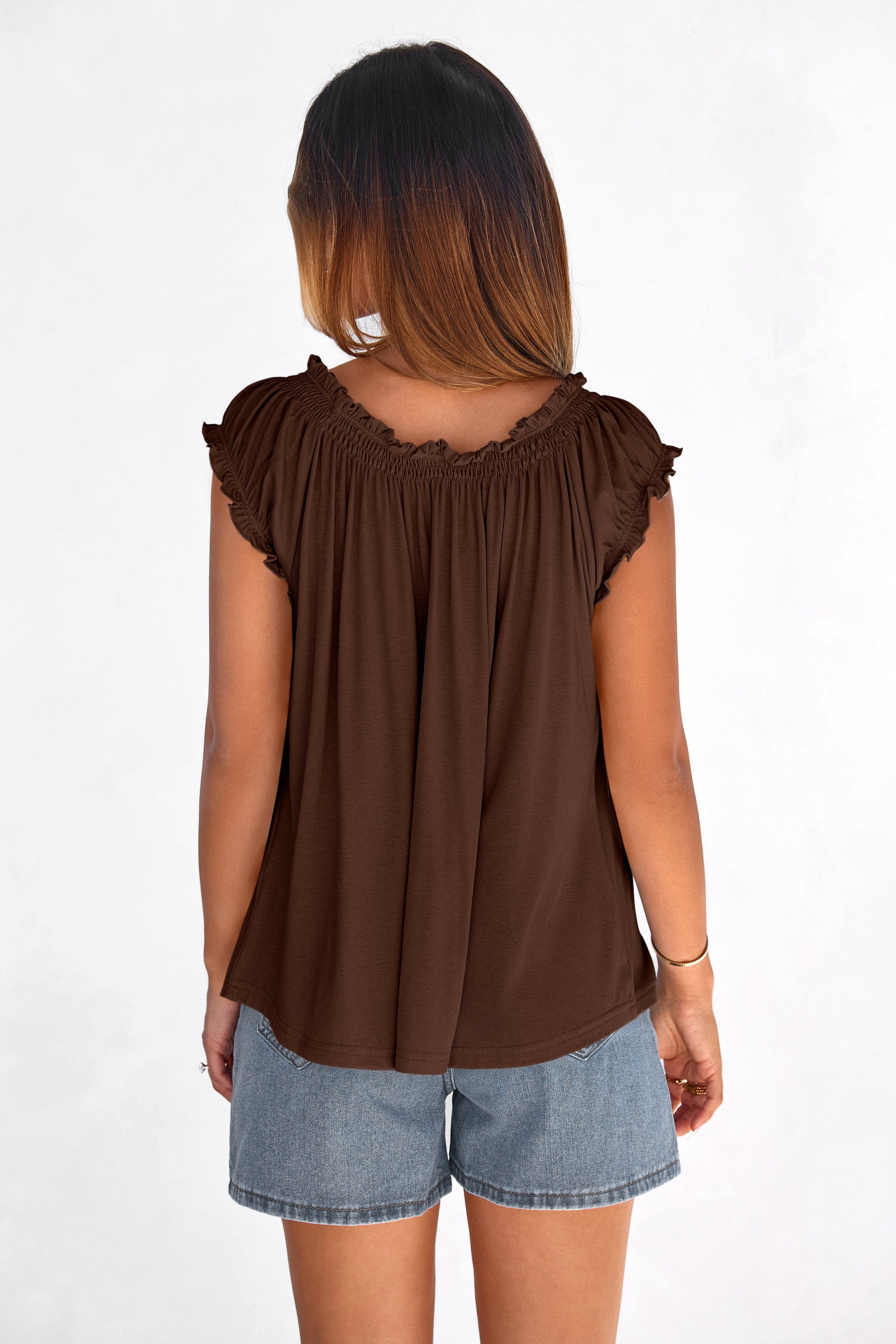 PRETTYGARDEN Womens Tie Front Tank Tops Summer Fashion Cap Sleeve Babydoll Blouses Flowy Shirts Spring Going Out Outfits PRETTYGARDEN