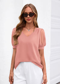 PRETTYGARDEN Womens Tops Dressy Casual Puff Sleeve Chiffon Blouses V Neck Business Work Shirts 2026 Summer Fashion Clothing