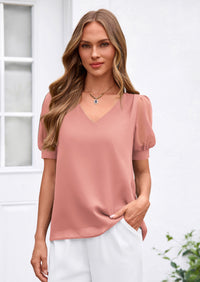 PRETTYGARDEN Womens Tops Dressy Casual Puff Sleeve Chiffon Blouses V Neck Business Work Shirts 2026 Summer Fashion Clothing